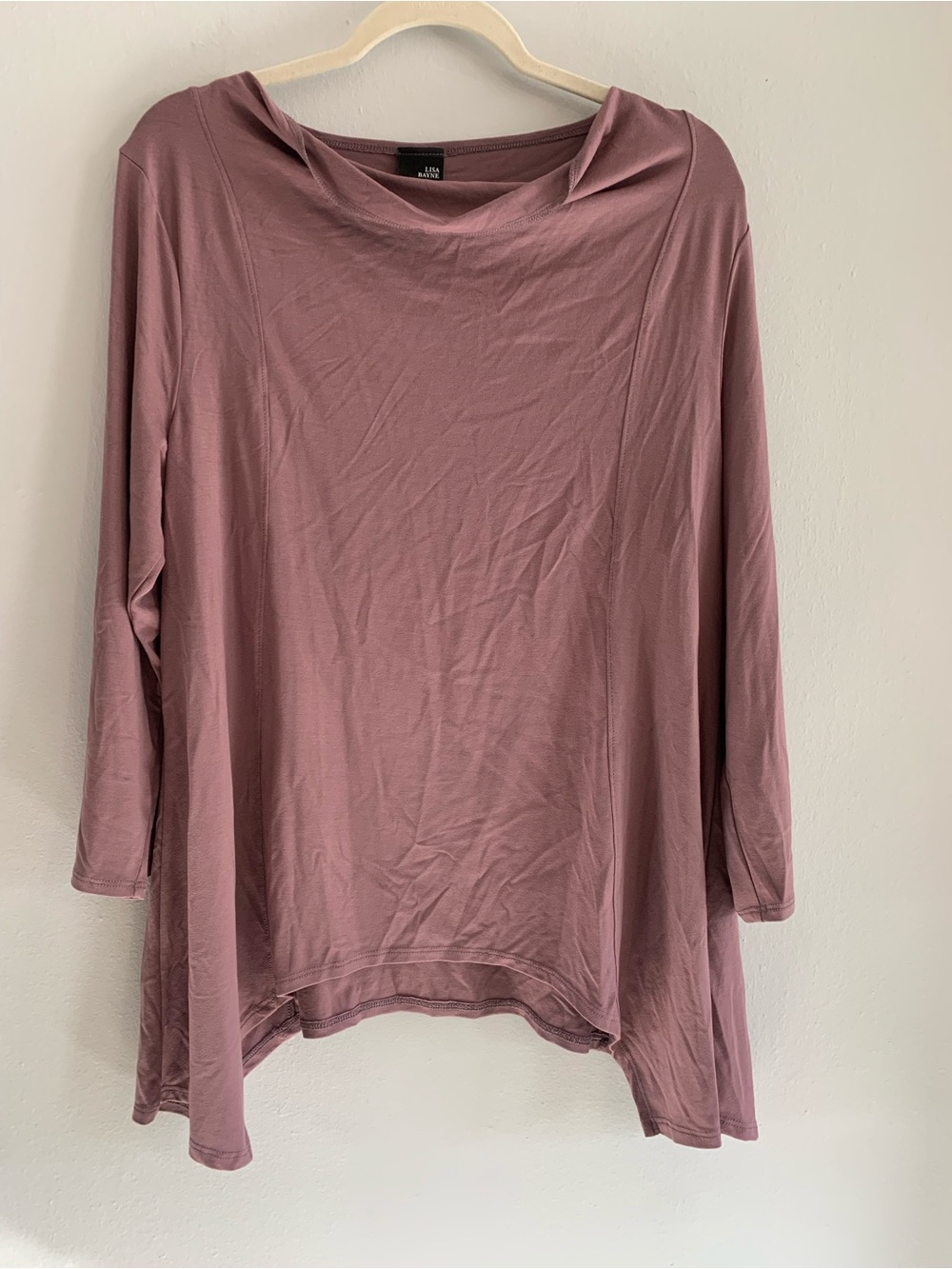 LISA BAYNE Mauve Long-Sleeve Draped Tee